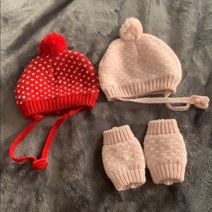 2 dog hats and matching leg warms to pink set